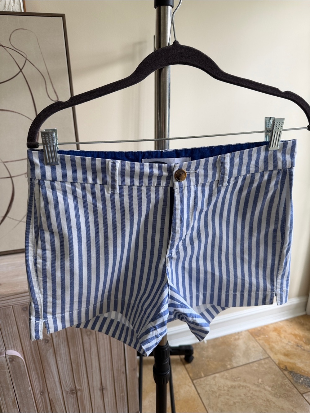 Old Navy Blue and White Striped Jean Shorts